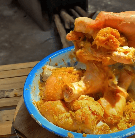 Galangal chicken with bajaj chili sauce